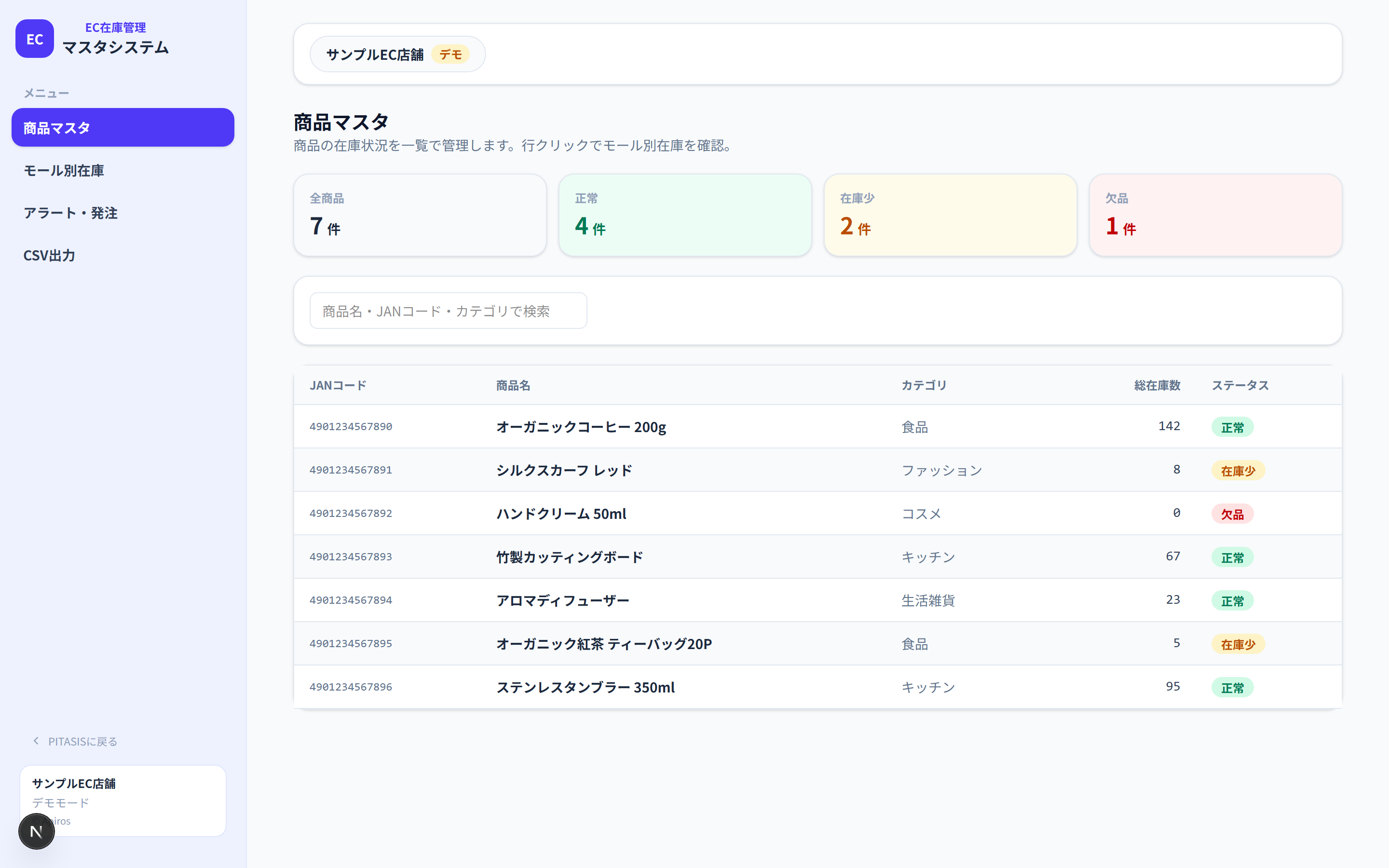 EC在庫管理マスタシステムの画面イメージ